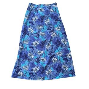 💙 Vintage 90s Sag Harbor Blue Floral Maxi Skirt Side Zip Button Size 8